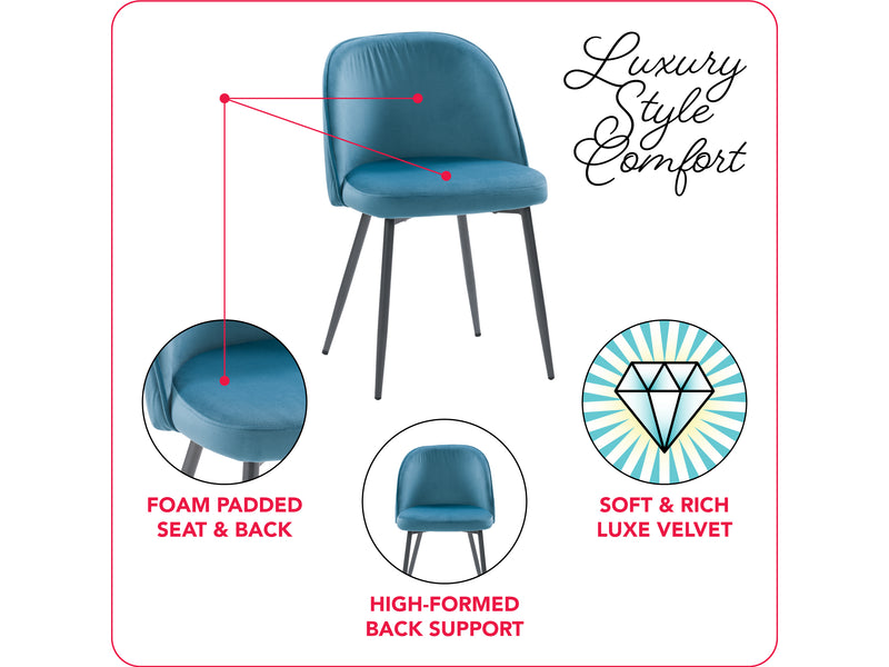 blue Velvet Side Chair Ayla Collection infographic by CorLiving