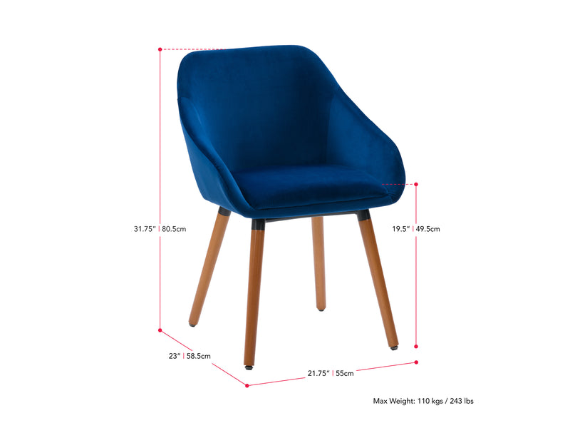 navy blue Velvet Dining Chairs, Set of 2 Alice Collection measurements diagram by CorLiving