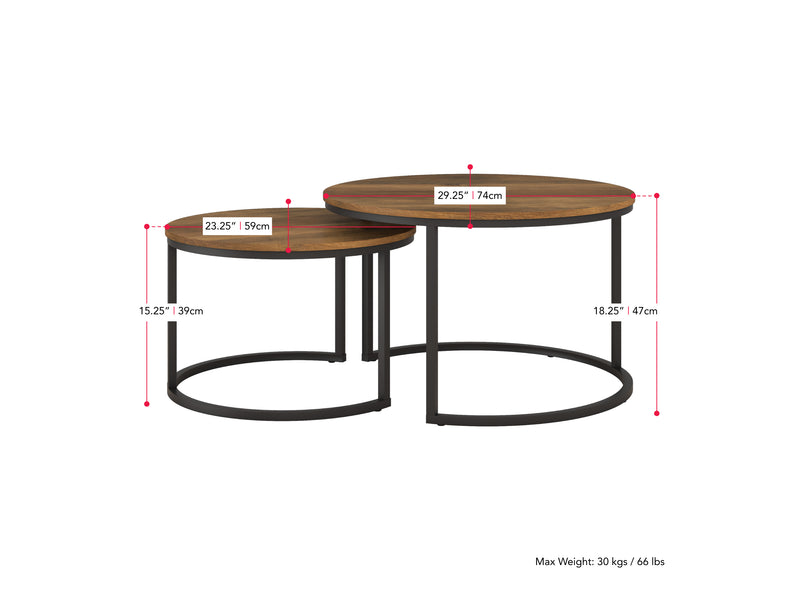 dark brown Nesting Coffee Table Fort Worth Collection measurements diagram by CorLiving