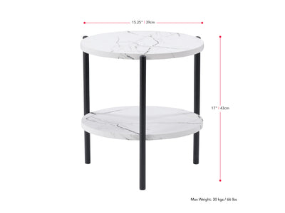 white marble White Round Side Table Arlo Collection measurements diagram by CorLiving#color_arlo-white-marble