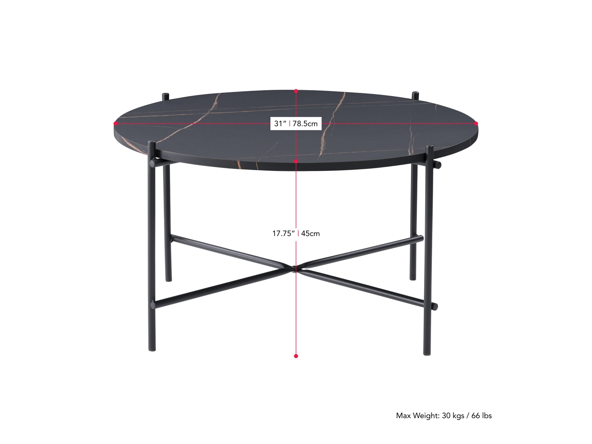 Black round coffee table with a sleek glass top, gold metal frame, and modern design, perfect for contemporary living rooms.