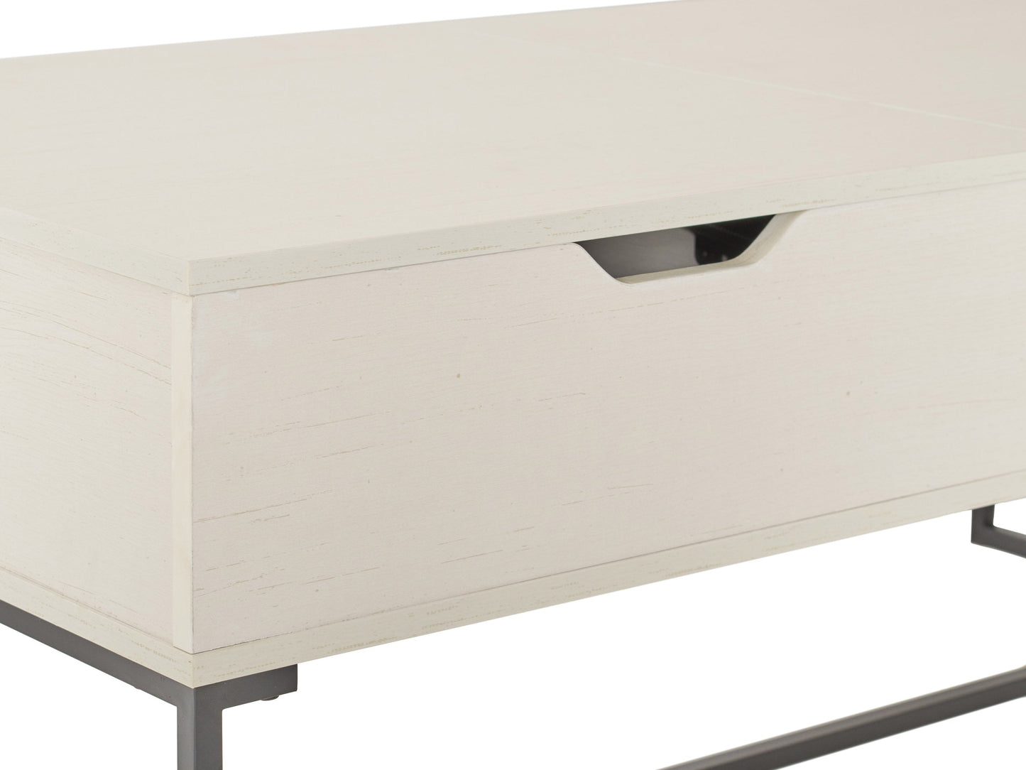 White lift top coffee table with sleek modern design, featuring a spacious hidden storage compartment, smooth white finish, and sturdy wooden legs. Ideal for contemporary living rooms and versatile functionality.
