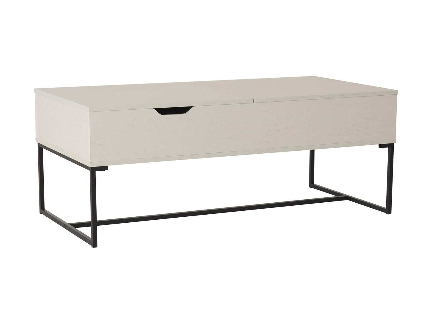 White lift top coffee table with wooden base, open storage compartments, and sleek modern design; perfect for living room organization and convenience.