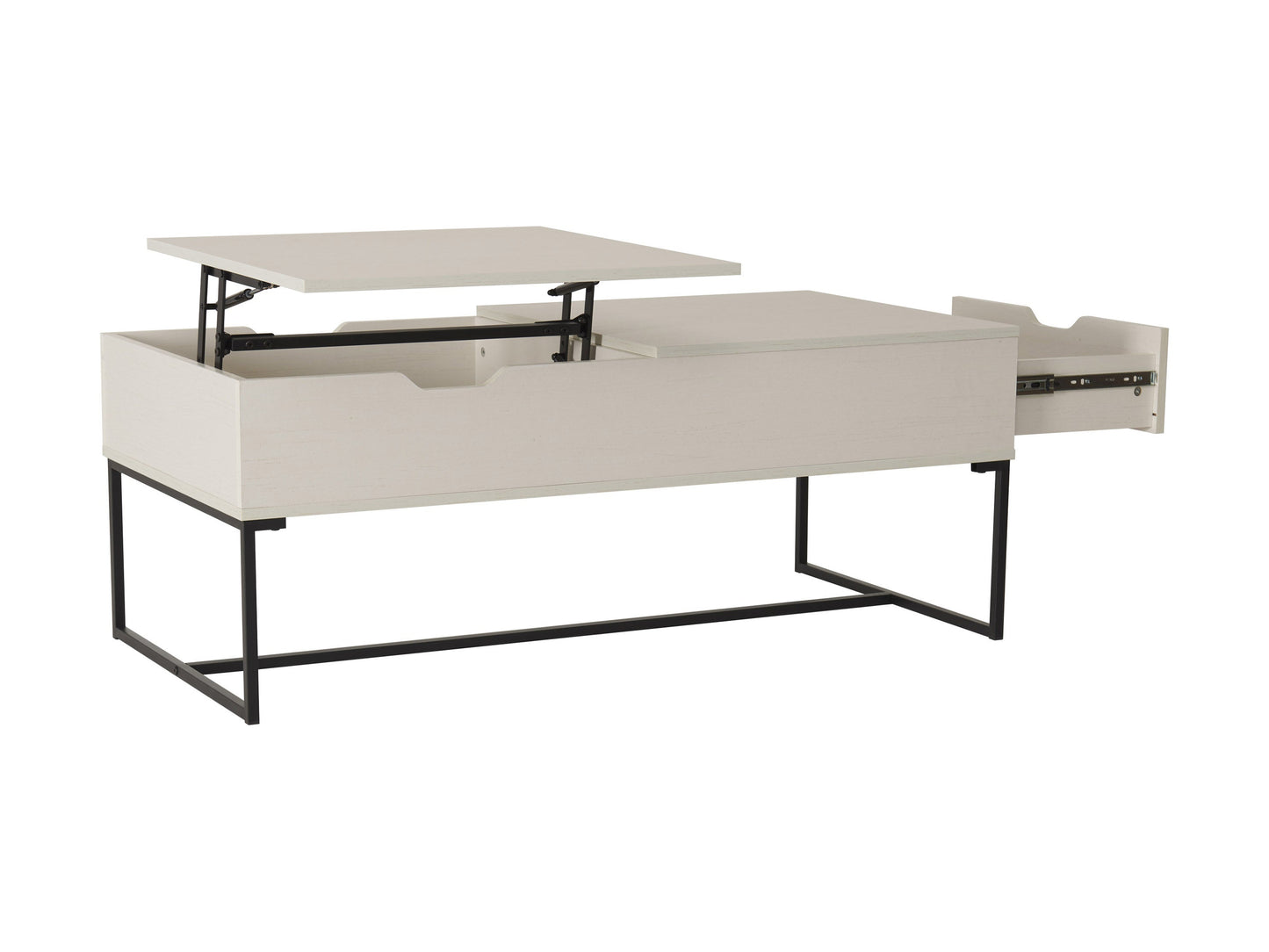 White lift top coffee table with hidden storage, sleek modern design, durable MDF construction, and smooth white finish, perfect for living rooms or small spaces, featuring a minimalist aesthetic and functional lift-top mechanism.