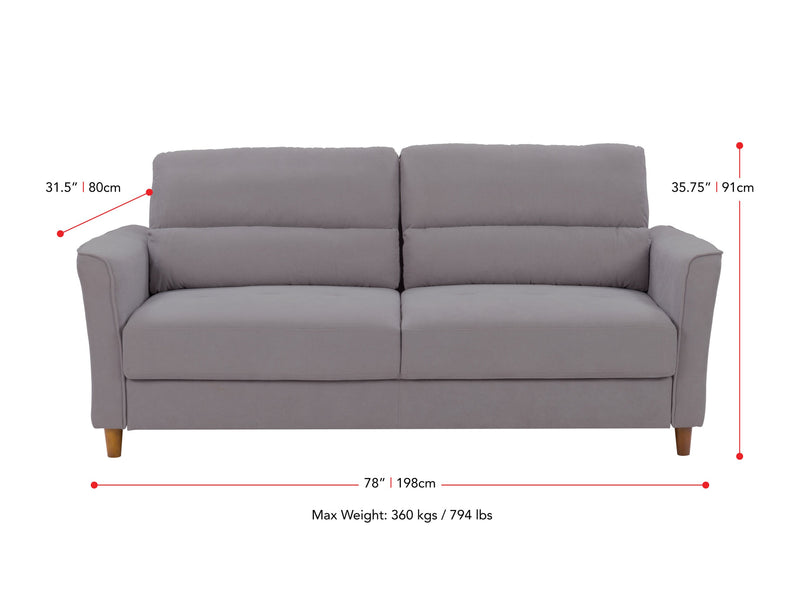 light grey 3 Seater Sofa Caroline Collection measurements diagram by CorLiving