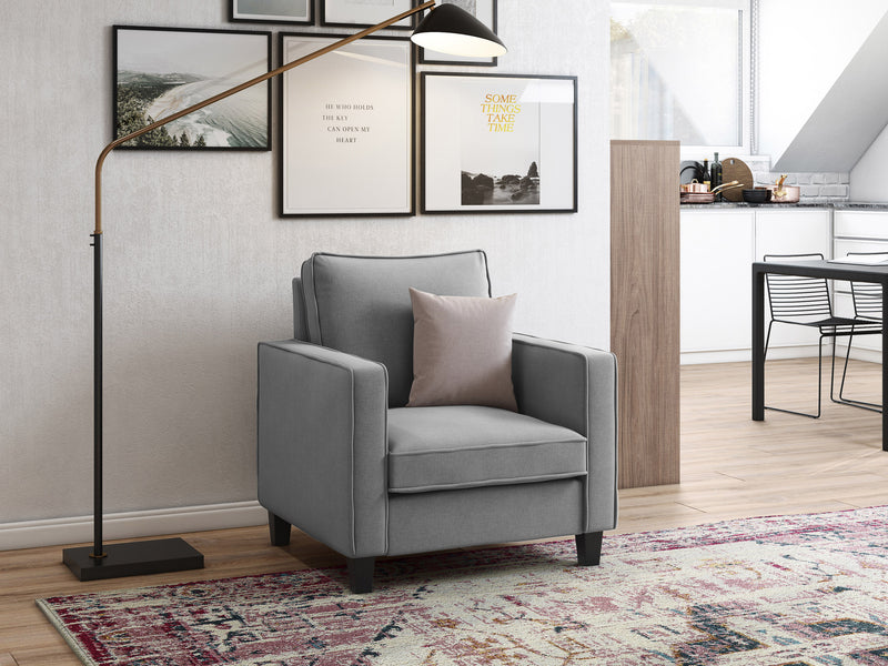 light grey Mid-Century Modern Armchair Georgia Collection lifestyle scene by CorLiving