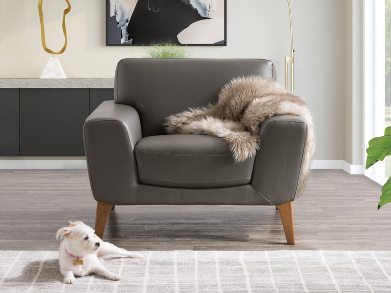 grey Faux Leather Accent Chair London Collection lifestyle scene by CorLiving