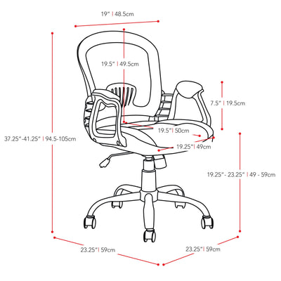 grey Swivel Office Chair Quinn Collection measurements diagram by CorLiving#color_grey