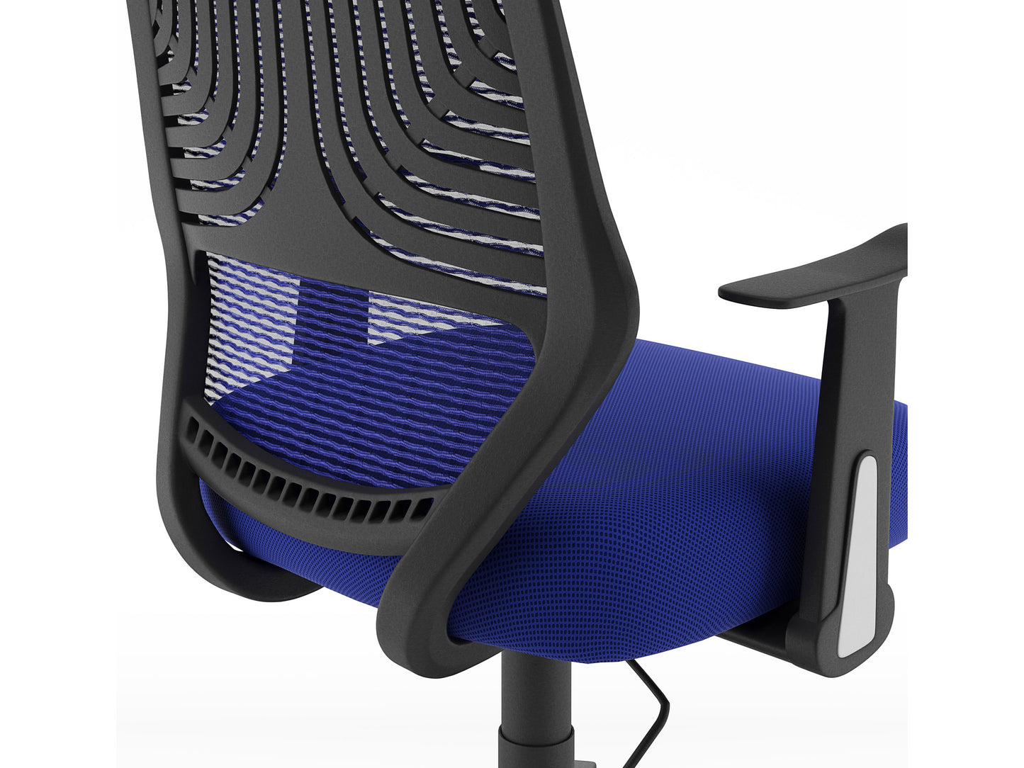 Ergonomic mesh office chair with adjustable armrests, lumbar support, and breathable black mesh backrest. Features a cushioned seat, five caster wheels, and a sturdy metal base for enhanced comfort and mobility.