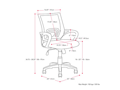white Mesh Back Office Chair Jaxon Collection measurements diagram by CorLiving#color_white