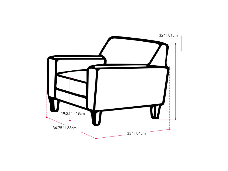 beige Living Room Lounge Chair Ari Collection measurements diagram by CorLiving