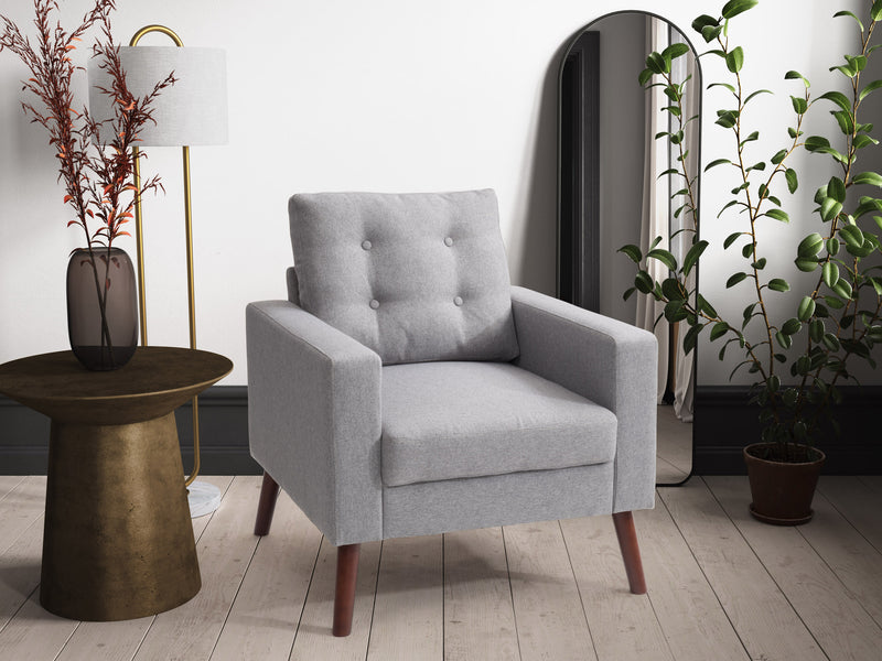 grey Tufted Accent Chair Lyla Collection lifestyle scene by CorLiving