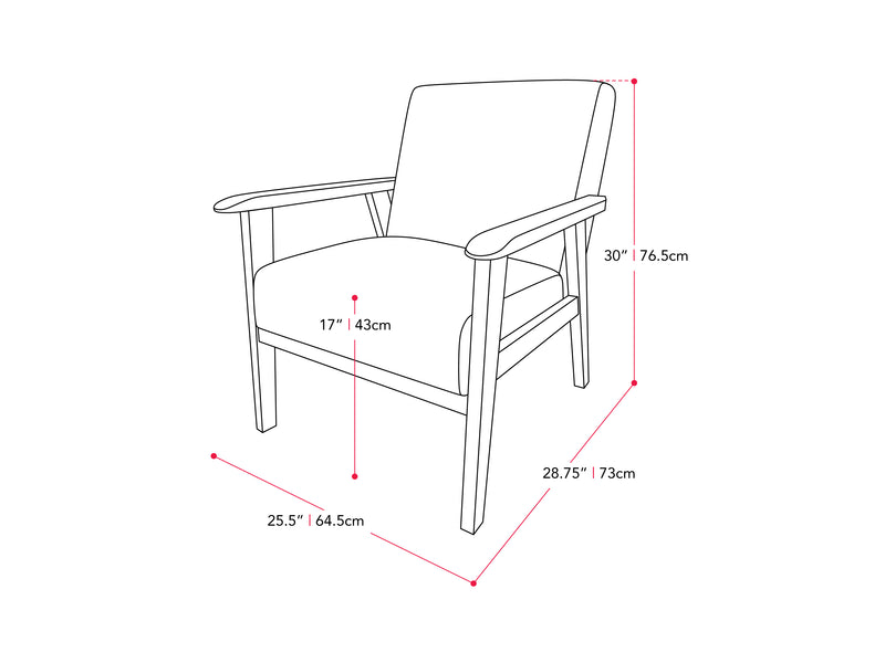charcoal brown Wood Armchair Greyson Collection measurements diagram by CorLiving