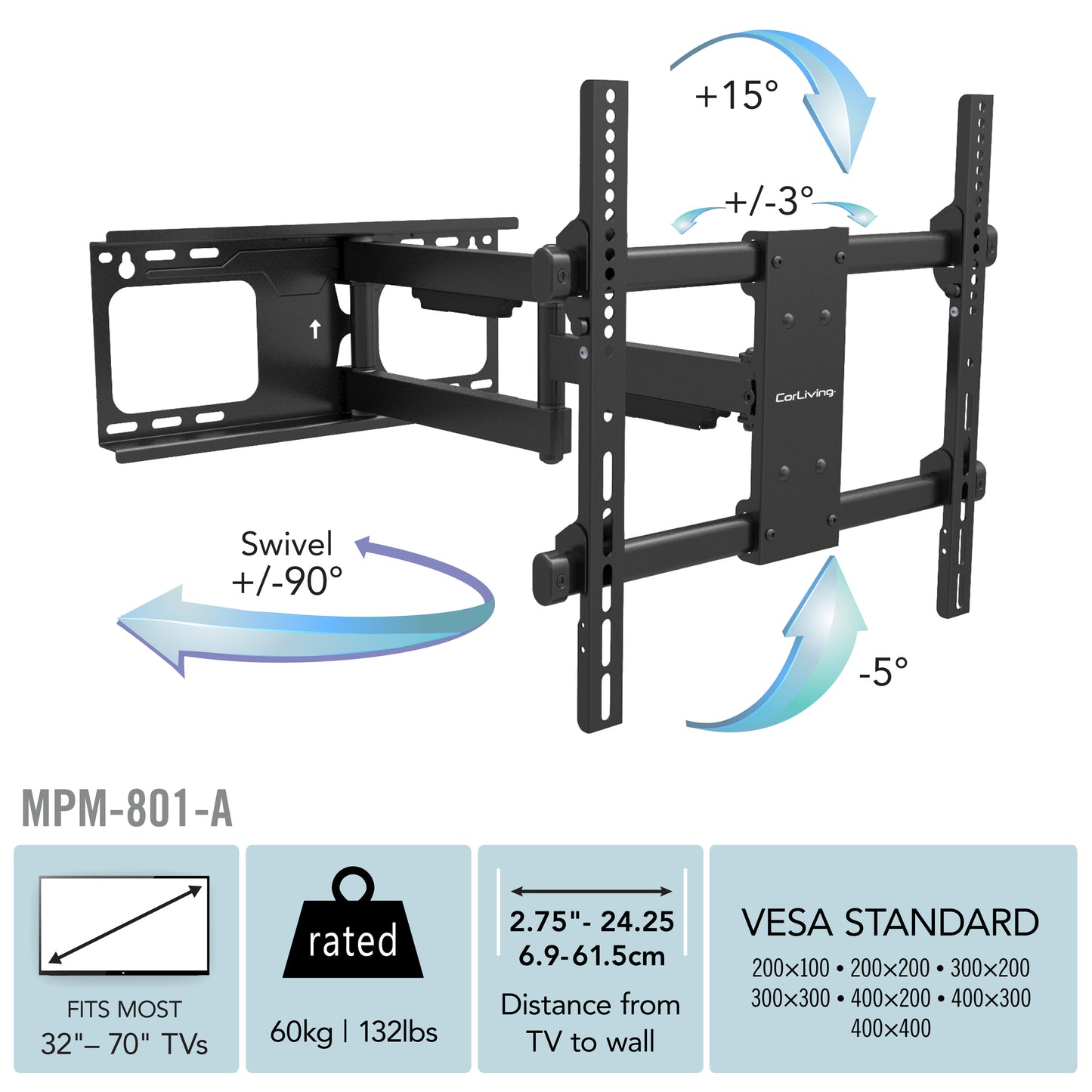 Full Motion TV Wall Mount for 32" - 70" TVs