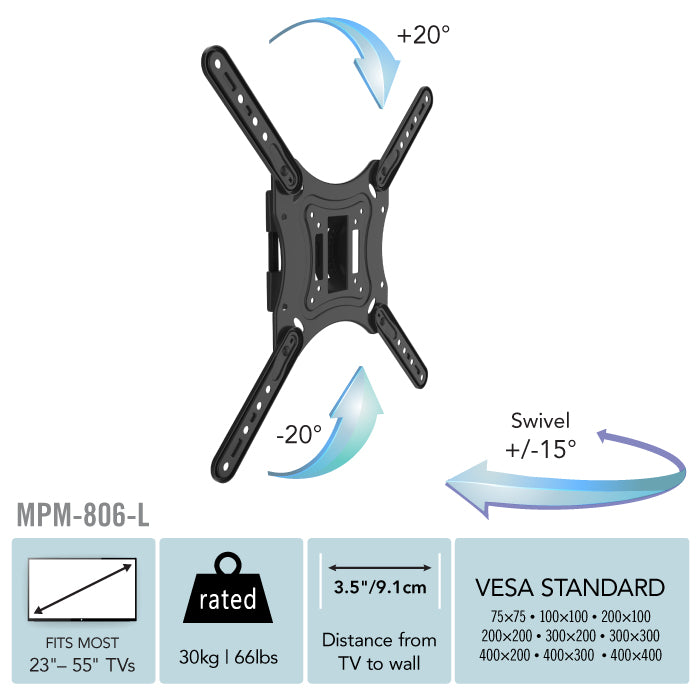 Full Motion TV Wall Mount for 23" - 55" TVs