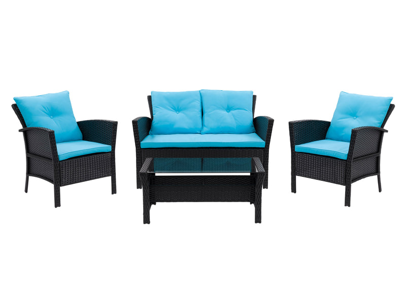black and turquoise Wicker Patio Set, 4pc Cascade Collection product image by CorLiving
