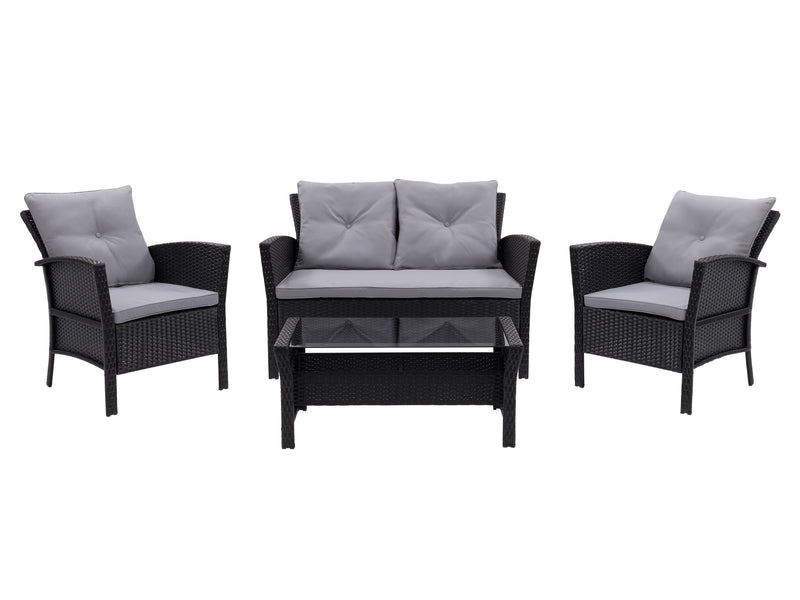 black and grey Wicker Patio Set, 4pc Cascade Collection product image by CorLiving
