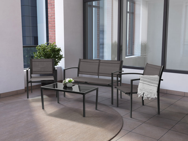 grey Metal Outdoor Conversation Set, 4pc Everett Collection lifestyle scene by CorLiving