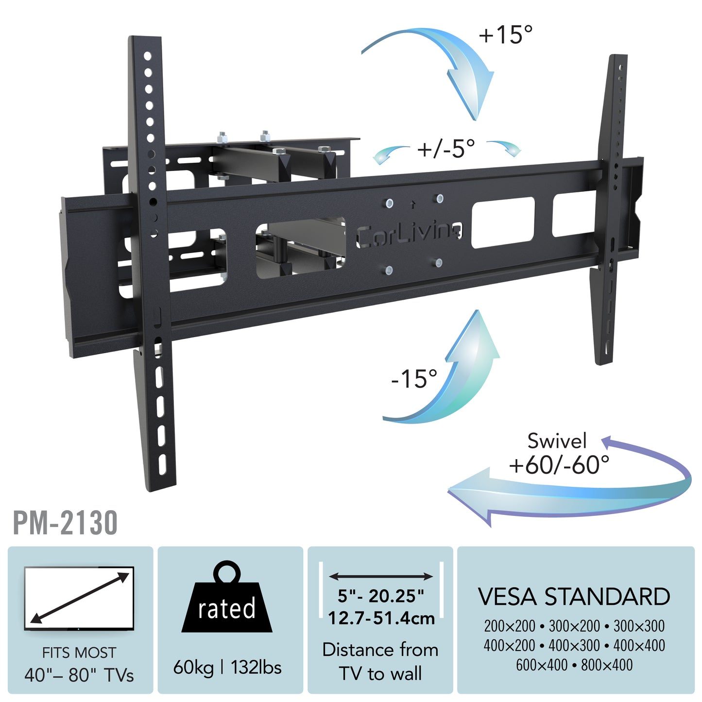 Full Motion TV Wall Mount for 40" - 80" TVs
