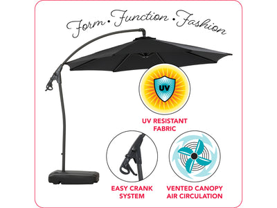 black cantilever patio umbrella with base Endure infographic CorLiving#color_black