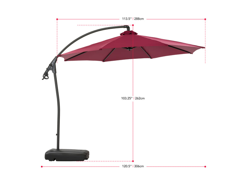 wine red cantilever patio umbrella with base Endure measurements diagram CorLiving