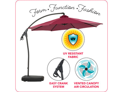 wine red cantilever patio umbrella with base Endure infographic CorLiving#color_wine-red