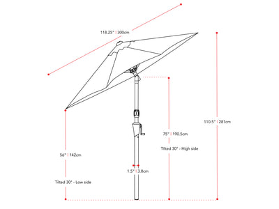 grey large patio umbrella, tilting 700 Series measurements diagram CorLiving#color_ppu-grey
