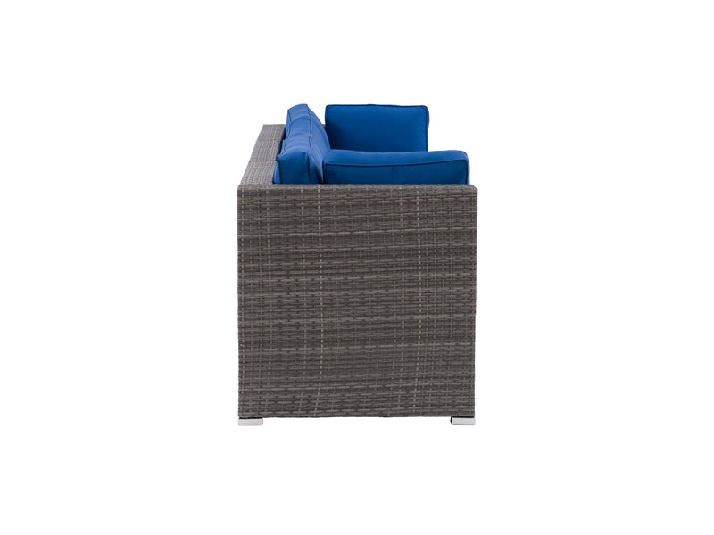 blended grey weave and oxford blue Outdoor Wicker Sofa, 3pc Parksville Collection product image by CorLiving