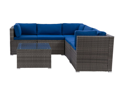 blended grey weave and oxford blue Patio Sectional Set, 6pc Parksville Collection product image by CorLiving#color_blended-grey-weave-and-oxford-blue