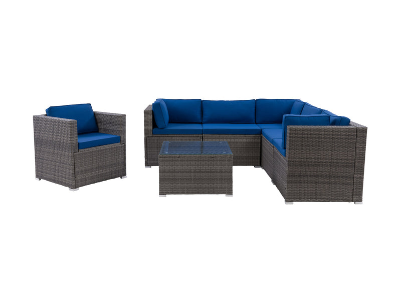 blended grey weave and oxford blue Outdoor Sectional Set, 7pc Parksville Collection product image by CorLiving
