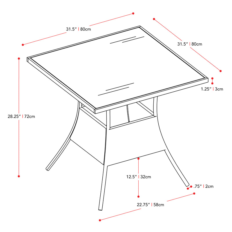 black Square Outdoor Dining Table Parksville Collection measurements diagram by CorLiving