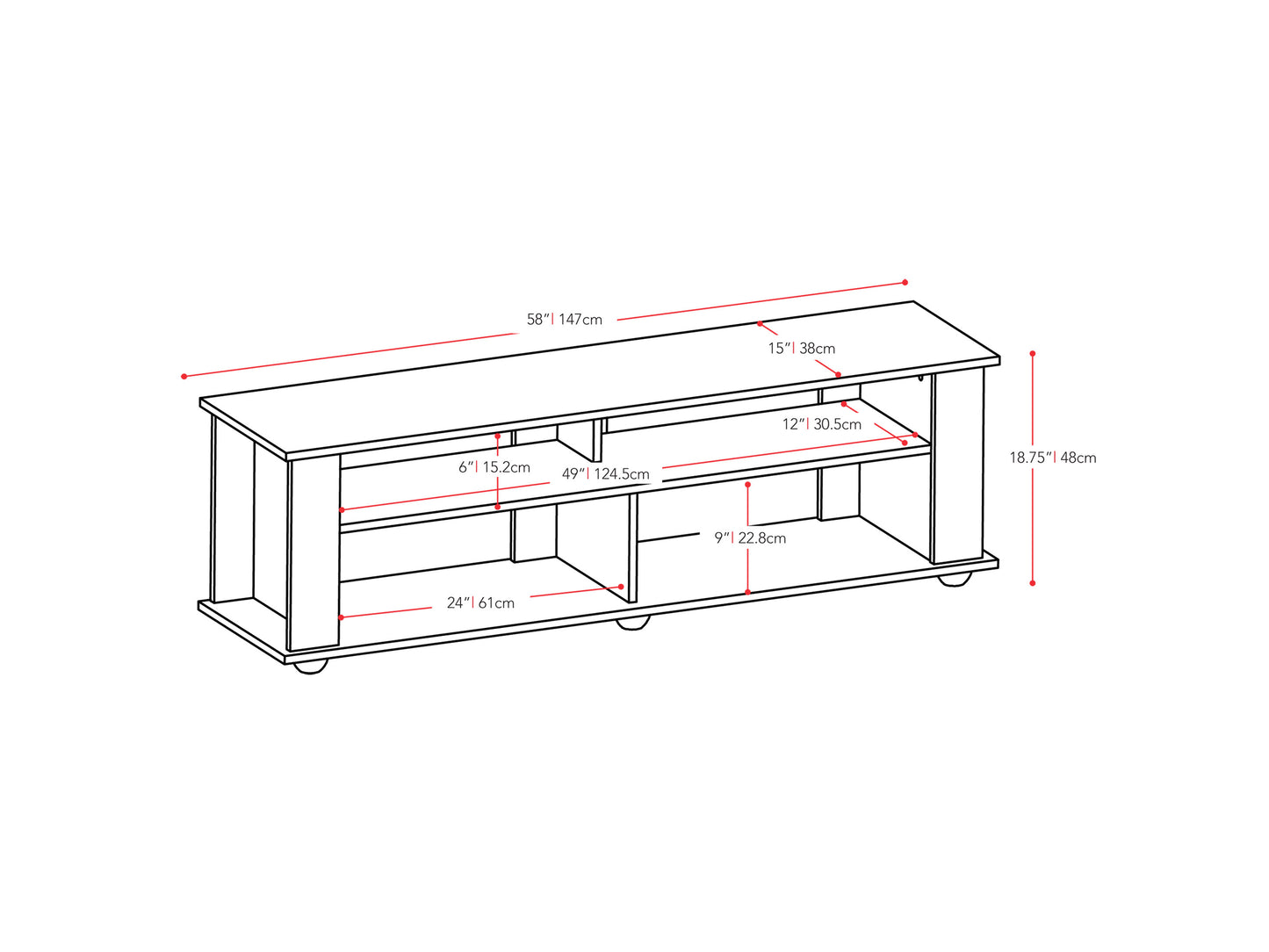 Black wood TV stand for TVs up to 75 inches, featuring sleek design with open shelving, two cabinets with glass doors, and a sturdy build. Ideal for modern living rooms, providing ample storage and style.
