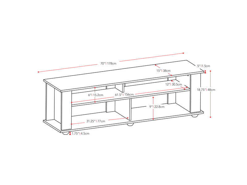 black TV Stand Black for TVs up to 85" Bakersfield Collection measurements diagram by CorLiving