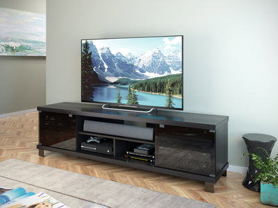 black Extra Long Black Wood TV Stand for TVs up to 85" Holland Collection lifestyle scene by CorLiving#color_black