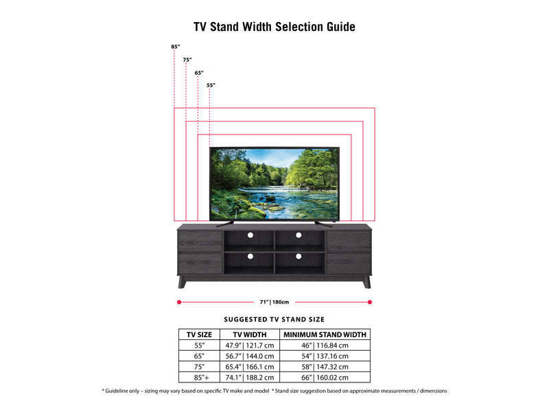 grey Modern TV Stand for TVs up to 85" Hollywood Collection infographic by CorLiving