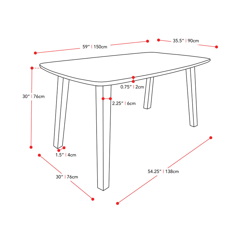 espresso Mid Century Modern Dining Table Tiffany Collection measurements diagram by CorLiving