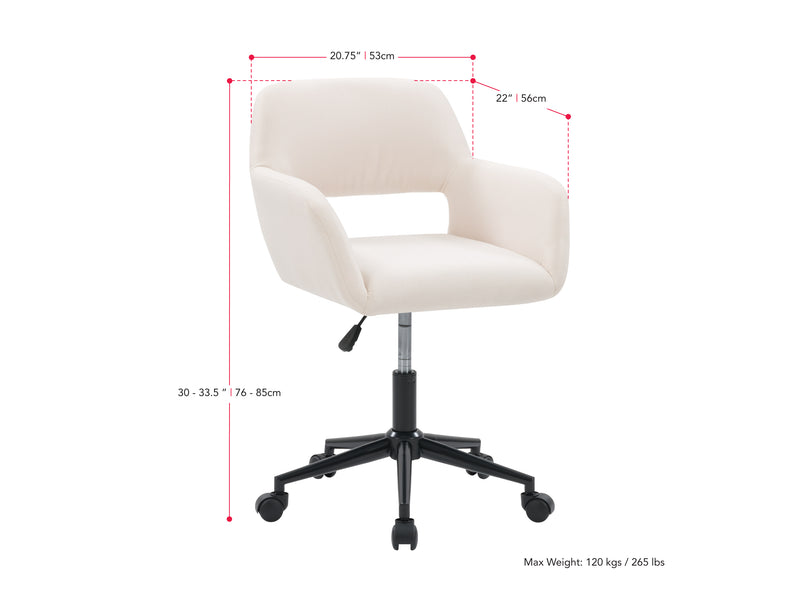 off white Task Chair with Open Back Valerie Collection measurements diagram by CorLiving
