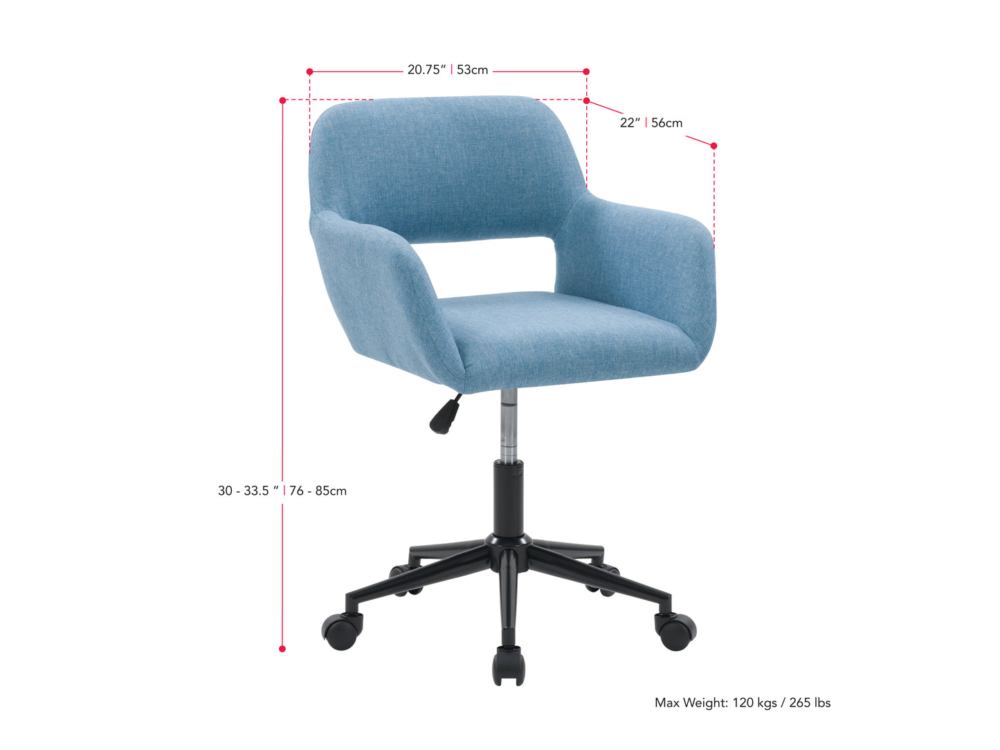Ergonomic office task chair with open back, black metal frame, cushioned seat, and adjustable height. Features breathable mesh backrest and sleek design for modern workspaces.