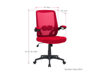 red Mesh Office Chair Riley Collection measurements diagram by CorLiving#color_red