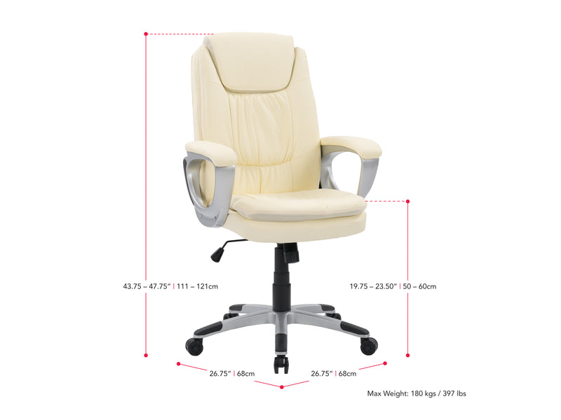 Cream Office Chair Carson Collection measurements diagram by CorLiving