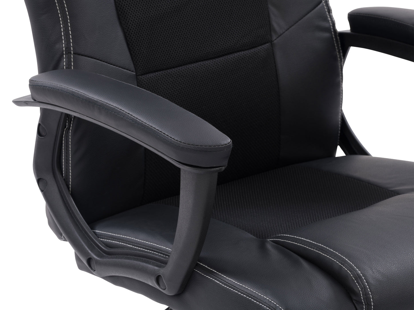 Black and white reclining gaming chair with ergonomic design, adjustable armrests, lumbar support, and high-density foam padding, ideal for gamers seeking comfort and style.