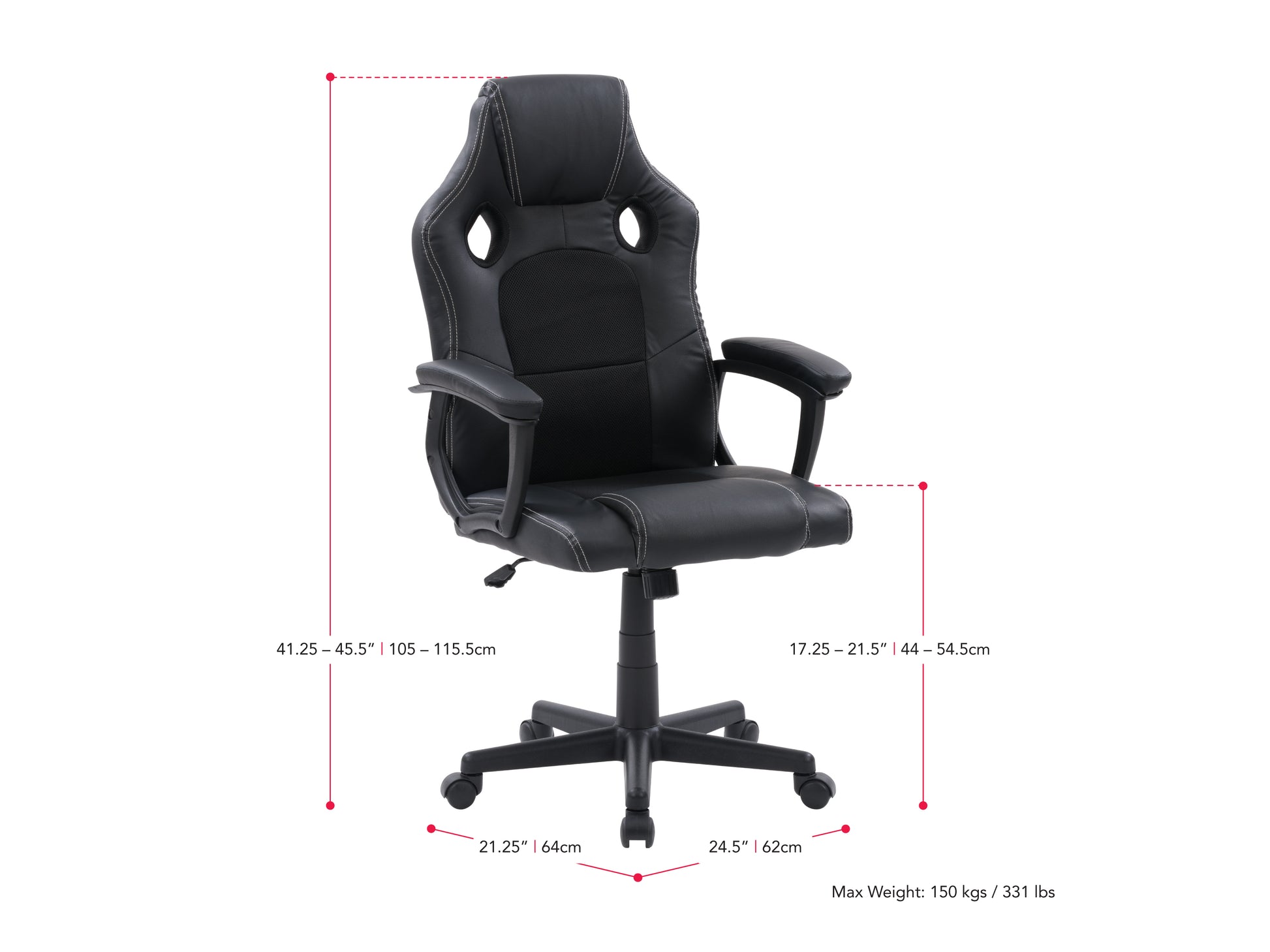 Black and red reclining gaming chair with ergonomic design, adjustable armrests, high backrest, and lumbar support cushion, made of PU leather and breathable mesh fabric, ideal for gamers and office use.