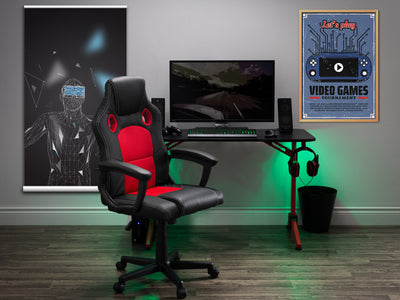 red and black Reclining Gaming Chair Slayer Collection lifestyle scene by CorLiving#color_red-and-black