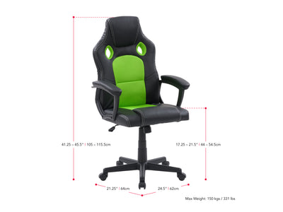 green and black Reclining Gaming Chair Slayer Collection measurements diagram by CorLiving#color_green-and-black