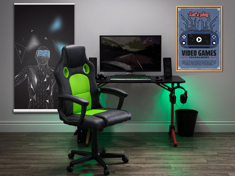 green and black Reclining Gaming Chair Slayer Collection lifestyle scene by CorLiving