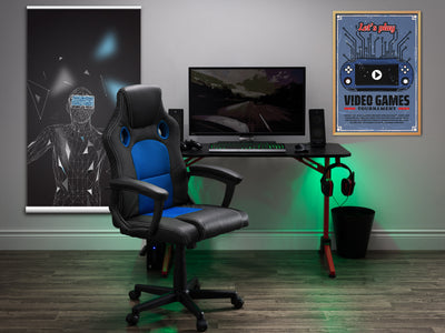 blue and black Reclining Gaming Chair Slayer Collection lifestyle scene by CorLiving#color_blue-and-black