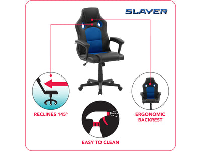 blue and black Reclining Gaming Chair Slayer Collection infographic by CorLiving#color_blue-and-black