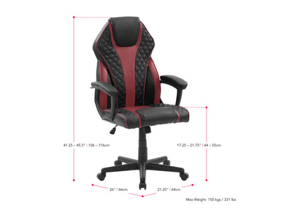 red and black Ergonomic Gaming Chair Thrasher Collection measurements diagram by CorLiving#color_red-and-black