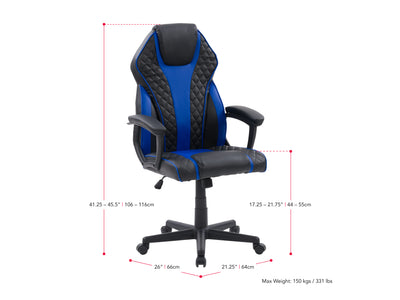blue and black Ergonomic Gaming Chair Thrasher Collection measurements diagram by CorLiving#color_blue-and-black