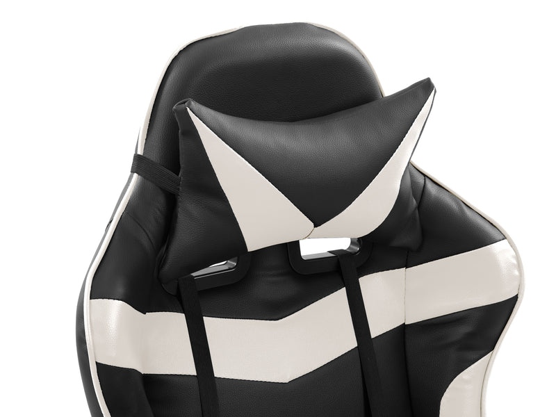 white and black Gaming Chair with Footrest Demolisher Collection detail image by CorLiving